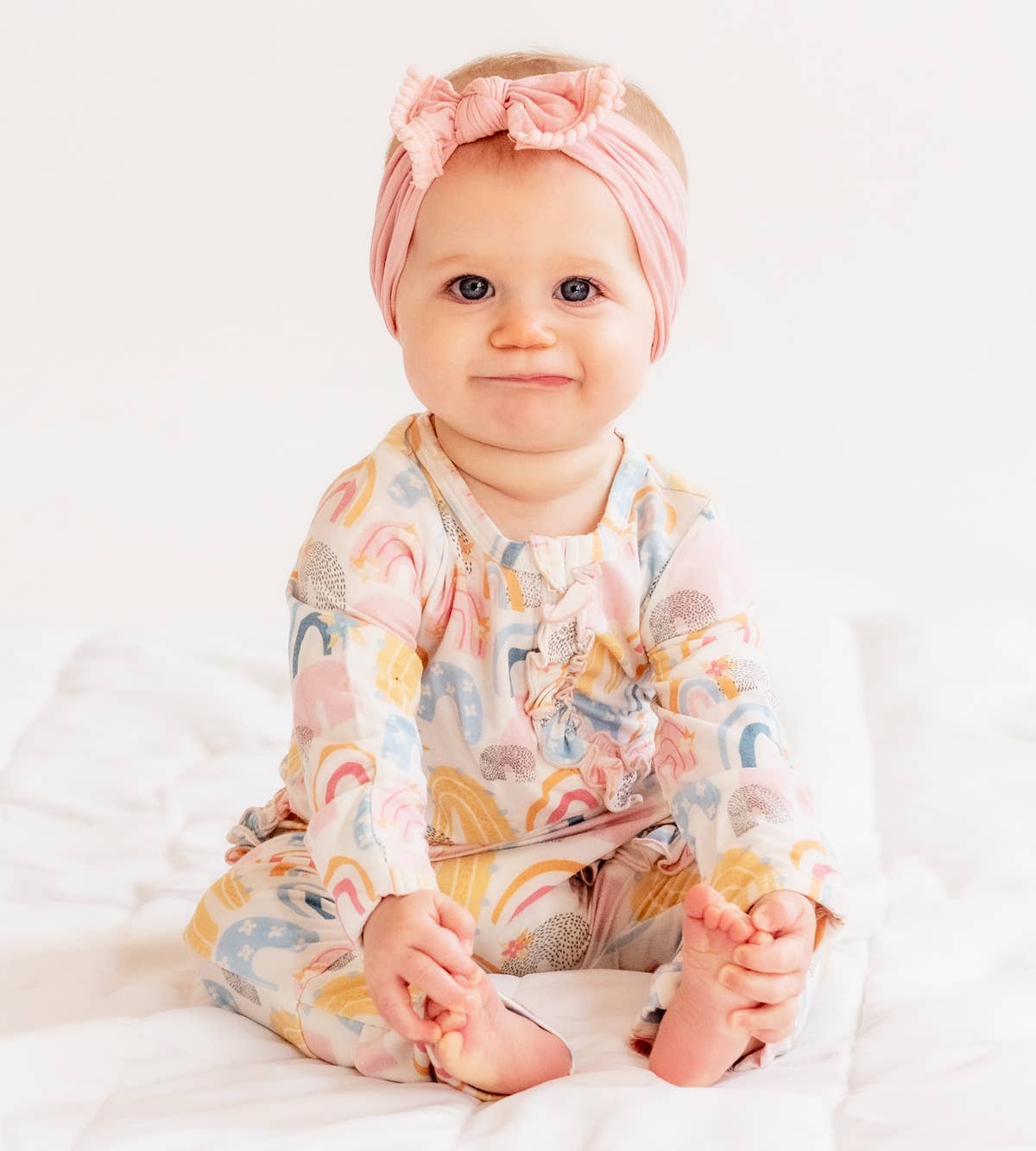 Sunset Rainbow Ivy Cloud Soft Ruffled Footless Baby Romper