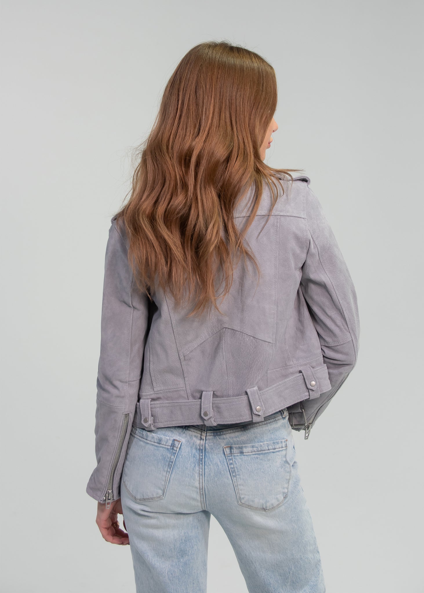 Blank NYC Cloud Grey Suede Moto Jacket