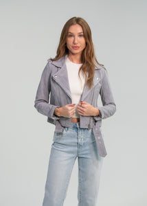 Blank NYC Cloud Grey Suede Moto Jacket